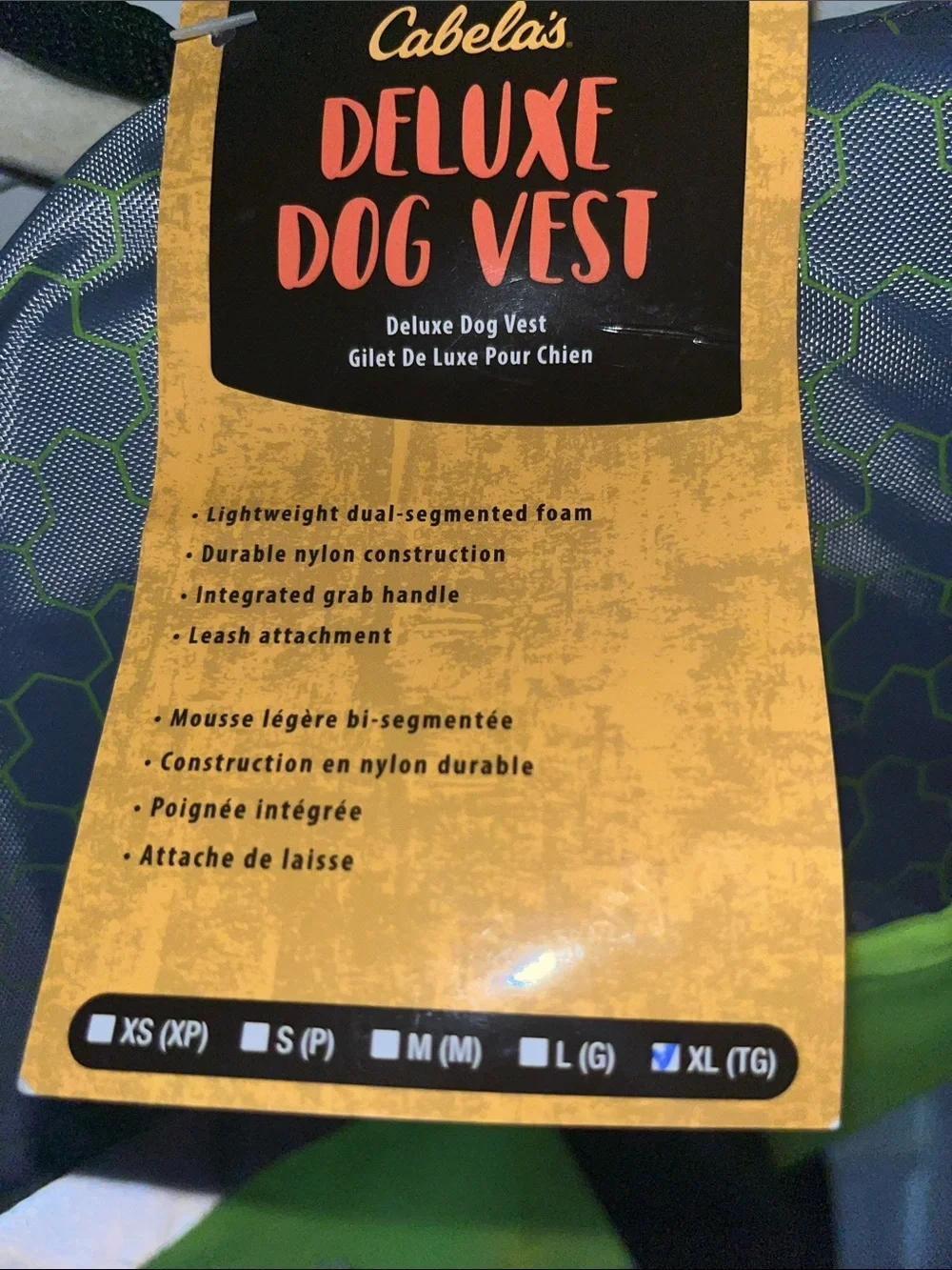 NWT Cabela's Deluxe Neon Yellow & Gray Reflective Dog Life Jacket vest XL